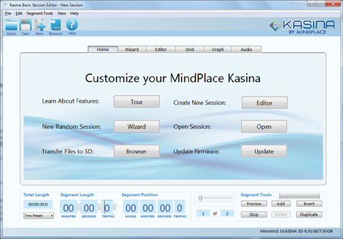 KASINA Basic Session Editor Startbildschirm
